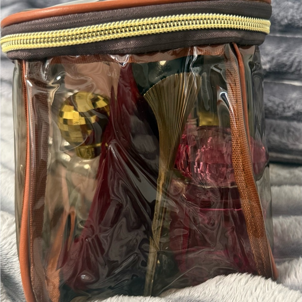 NIB Clear Brown With Red & Green Trim Cosmetic Bag - Picture 7 of 9